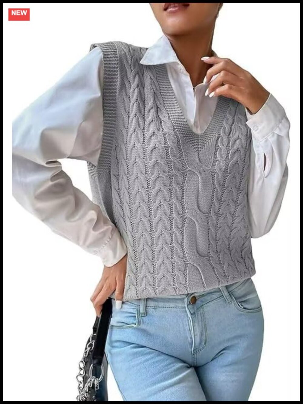 Cotton Cable Knit Sweater Vest V-Neck Sleeveless Pullover